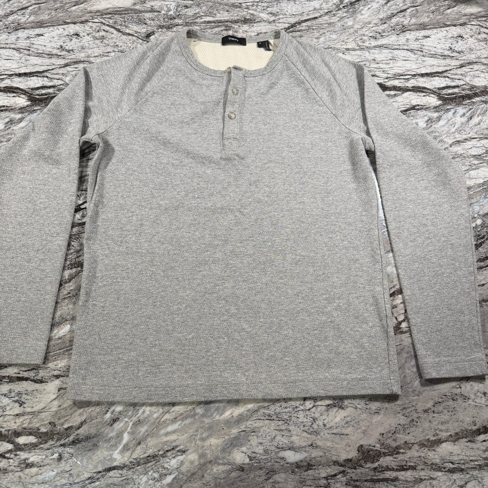 Theory Men's Heather Gray Long Sleeve Henley Shirt Size M